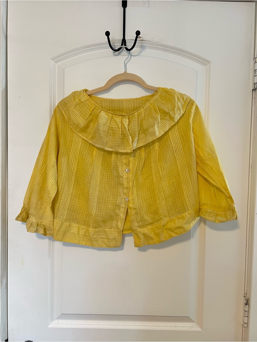 Antique 1920s/1930s Crossed Barred Woven Cotton Bertha Collar Button Down Blouse
